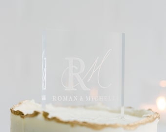 Engraved Clear Acrylic Cake Topper | Personalized Arched Wedding Cake Topper | Custom Cake Topper | Modern Cake Topper | Laser Etched Decor