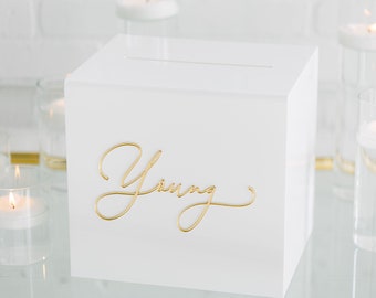 White Acrylic Card Box With Lock and Key | Personalized Raised Text Card Box | 3D Pop Out Text | Wedding Card Box Decal | Custom Card Box