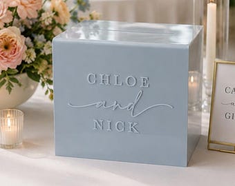 Acrylic Card Box With Lock + Key | Personalized Raised Text Card Box | 3D Pop Out Text | Flat Vinyl Decal | Custom Wedding Decor