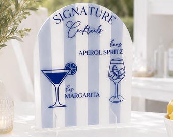 Custom Arch Acrylic Signature Cocktail Sign | 8x10" Amalfi Coast Wedding Bar Decor | Bridal Shower Bar Drink Display