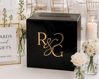 Acrylic Card Box With Lock + Key | Personalized Raised Text Card Box | 3D Pop Out Text | Flat Vinyl Decal | Custom Wedding Decor