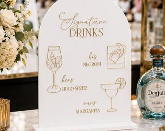 Custom Acrylic Signature Drink Sign | Modern Wedding Bar Decor | His, Hers, Ours