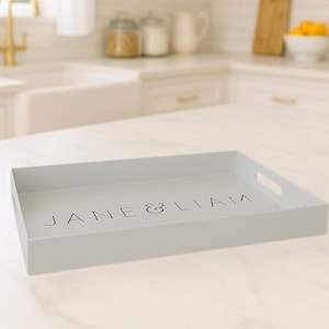 Gray Acrylic Decorative Tray | Personalized Tray with Handles | Custom Tray | Modern Tray | Housewarming Gift