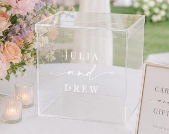 Personalized Wedding Card Box | Clear Acrylic, Raised Text, Vinyl Decal