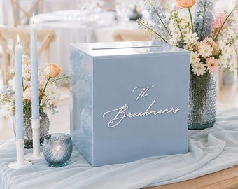 Caja para tarjetas de boda con cerradura / Caja acrílica personalizada / Soporte para tarjetas personalizado / Texto personalizado en 3D