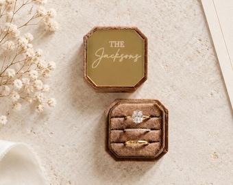 Personalized Engraved Triple Slot Beveled Velvet Ring Box – Wedding & Engagement Ring Holder – Modern Square Design