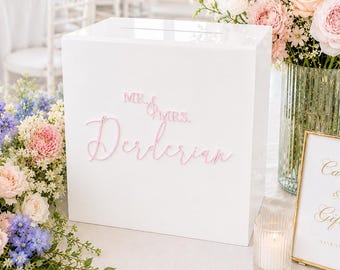 Acrylic Card Box With Lock + Key | Personalized Raised Text Card Box | 3D Pop Out Text | Flat Vinyl Decal | Custom Wedding Decor