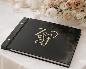 Libro de firmas moderno de acrílico para bodas / Texto en relieve 3D, firmas alternativas para los invitados