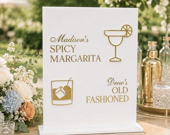 Custom Acrylic Signature Drink Sign | Modern Wedding Bar Decor | Custom Bar Menu