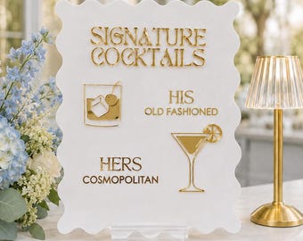 Custom Acrylic Signature Drink Sign | Modern Wedding Bar Decor