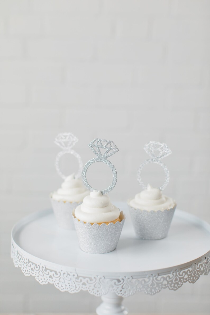 Gold Glitter Ring Cupcake Toppers Wedding Cupcake Toppers Etsy