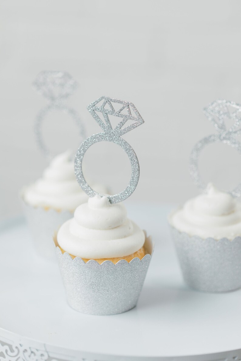 Gold Glitter Ring Cupcake Toppers Wedding Cupcake Toppers Etsy