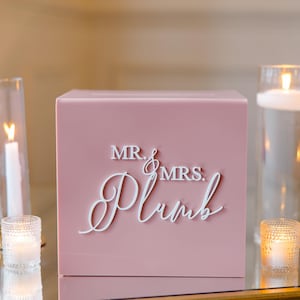 Acryl Card Box Mit Schloss + Schlüssel | Personalisierte Rahmer Text Kartenbox | 3D Pop-Out-Text | Flacher Vinyl-Aufkleber | Benutzerdefinierte Hochzeitsdekor