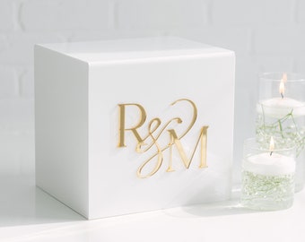 Acrylic Card Box With Lock and Key | Personalized Raised Text Card Box | 3D Pop Out Text | Flat Vinyl Decal | Custom Wedding Decor