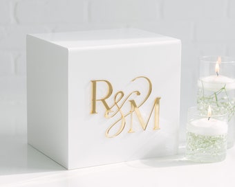 White Acrylic Card Box With Lock and Key | Personalized Raised Text Card Box | 3D Pop Out Text | Wedding Card Box Decal | Custom Card Box