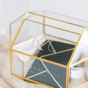 Geometric Glass Wedding Card Box with Slot Glass Card Box Gold Framed Glass Holder Wedding Card Box with Hinged Lid Modern Card Box image 5