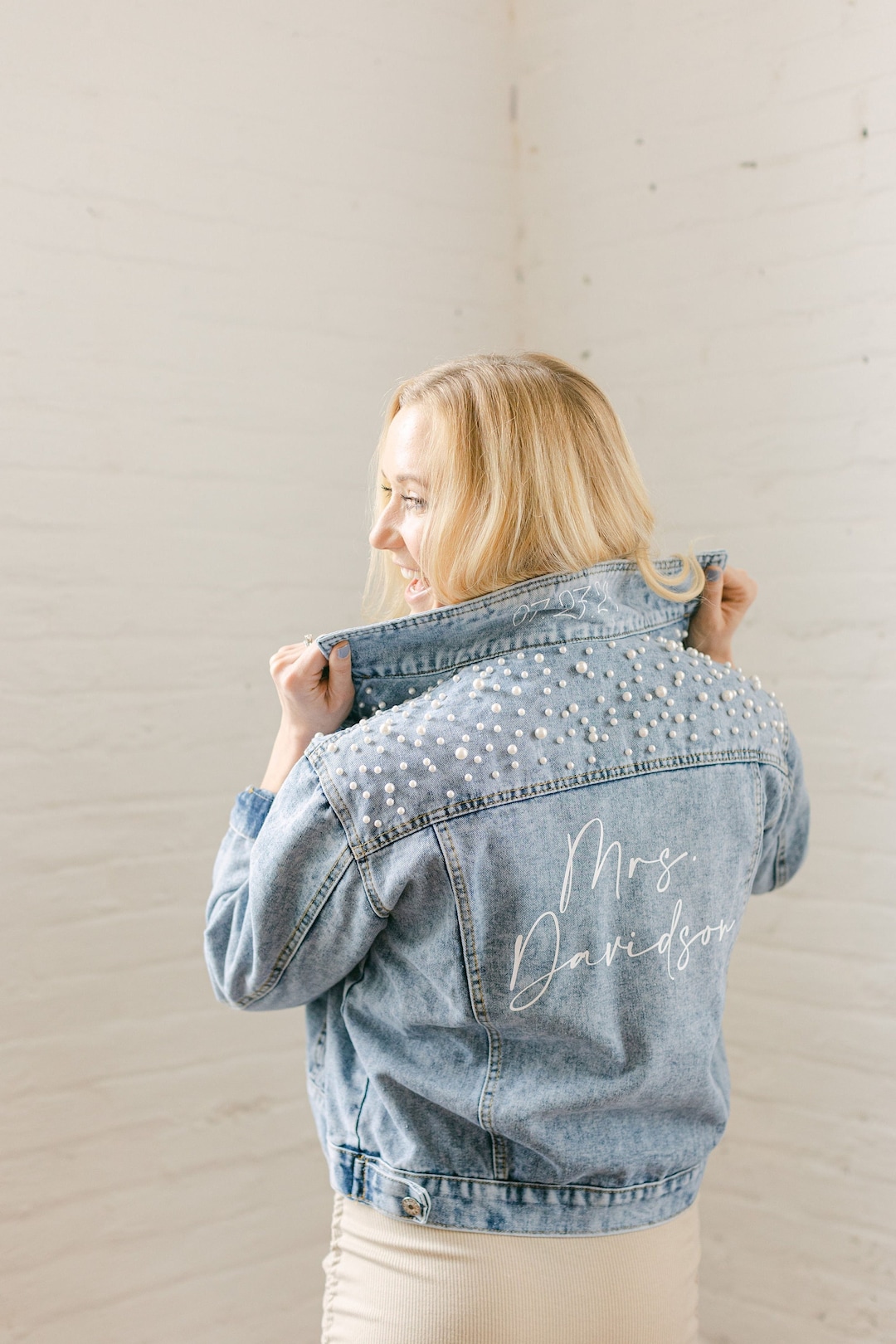 Chaqueta de mezclilla con perlas Chaqueta Jean Chaqueta Jean de novia  Chaqueta Jean personalizada Chaqueta Demin México