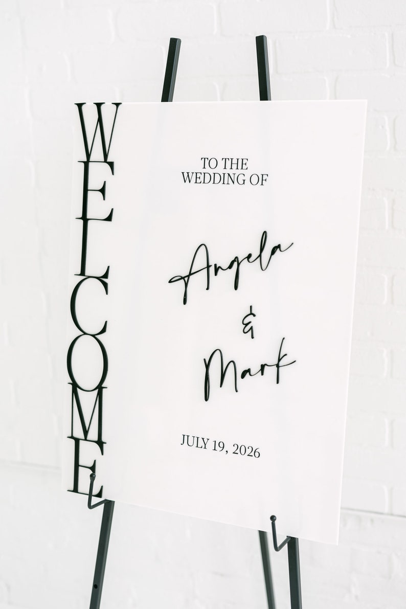 White Welcome Sign With Raised Text Large Acrylic Sign Custom Hand Painted Wedding Signage 3D Pop Out Text Painted Wedding Decor image 3