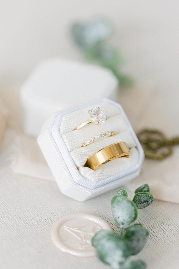 Triple Slot Linen Ring Box Wedding Ring Box Engagement Ring Box Triple Slot Modern Ring Box Square Ring Box Etsy