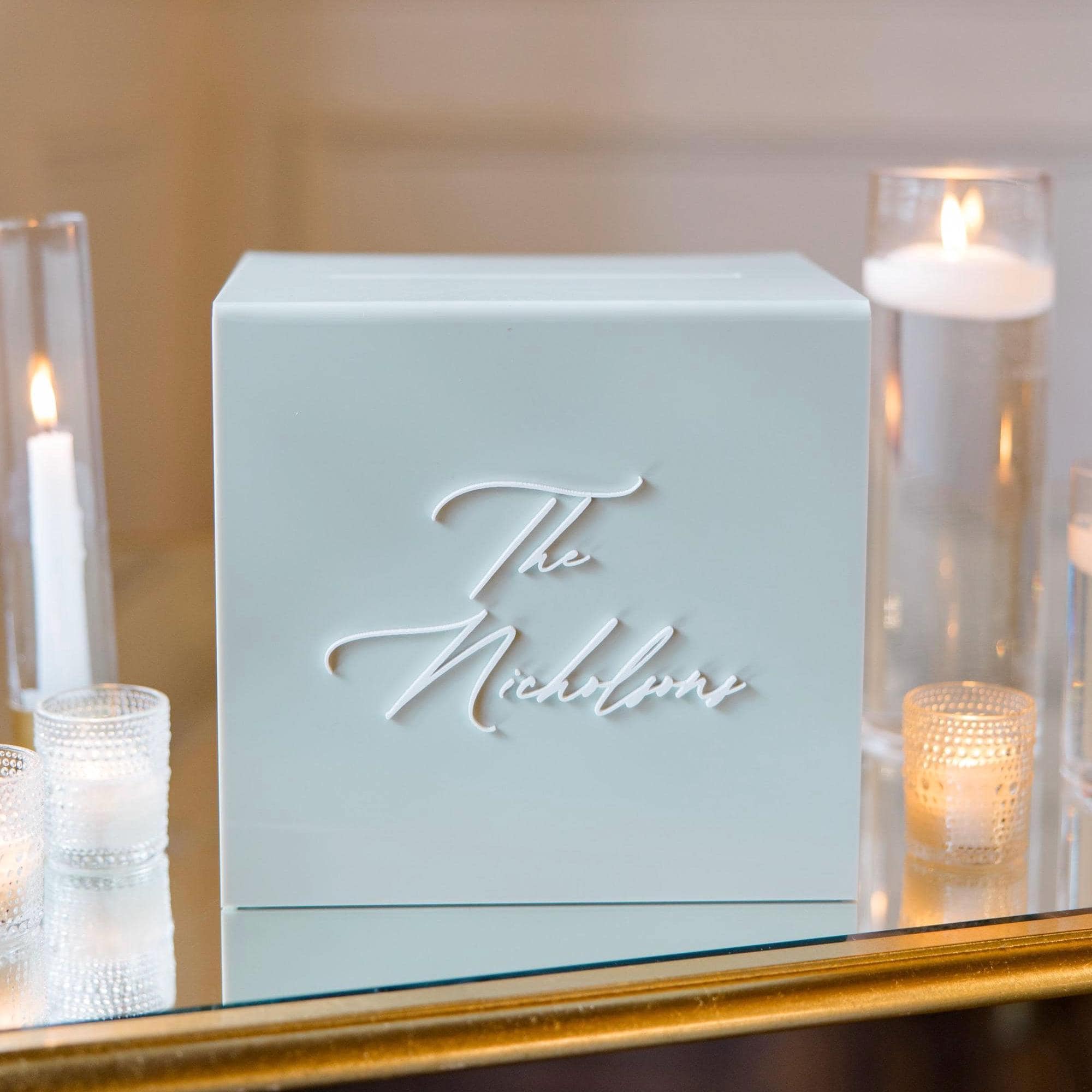 Acrylic Card Box With Lock + Key | Personalized Raised Text Card Box | 3D Pop Out Text | Flat Vinyl Decal | Custom Wedding Decor
