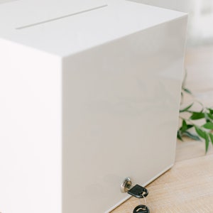 White Acrylic Card Box With Lock and Key Personalized Raised Text Card Box 3D Pop Out Text Wedding Card Box Decal Custom Card Box image 4