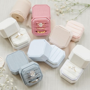 Triple Slot Linen Ring Box |  Wedding Ring Box | Engagement Ring Box | Triple Slot | Modern Ring Box | Square Ring Box