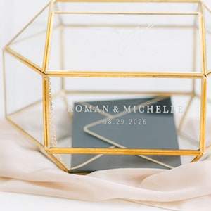 Geometric Glass Wedding Card Box with Slot Glass Card Box Gold Framed Glass Holder Wedding Card Box with Hinged Lid Modern Card Box image 2