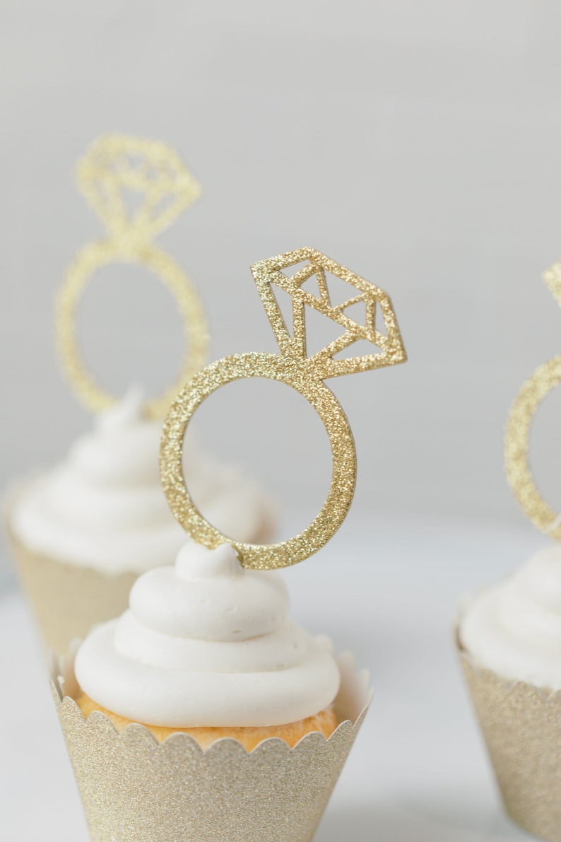Gold Glitter Ring Cupcake Toppers Wedding Cupcake Toppers Etsy