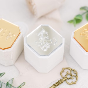 Engraved Gold Mirror Triple Slot Linen Ring Box | Wedding Ring Box | Engagement Ring Box | Triple Slot | Modern Ring Box | Square Ring Box