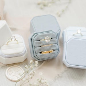 Triple Slot Linen Ring Box |  Wedding Ring Box | Engagement Ring Box | Triple Slot | Modern Ring Box | Square Ring Box