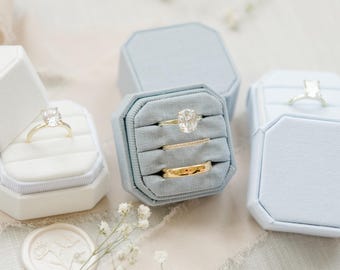 Linnen ringendoos met drie sleuven |  Trouwringdoos | Verlovingsringdoos | Drievoudige gokkast | Moderne ringendoos | Vierkante ringdoos