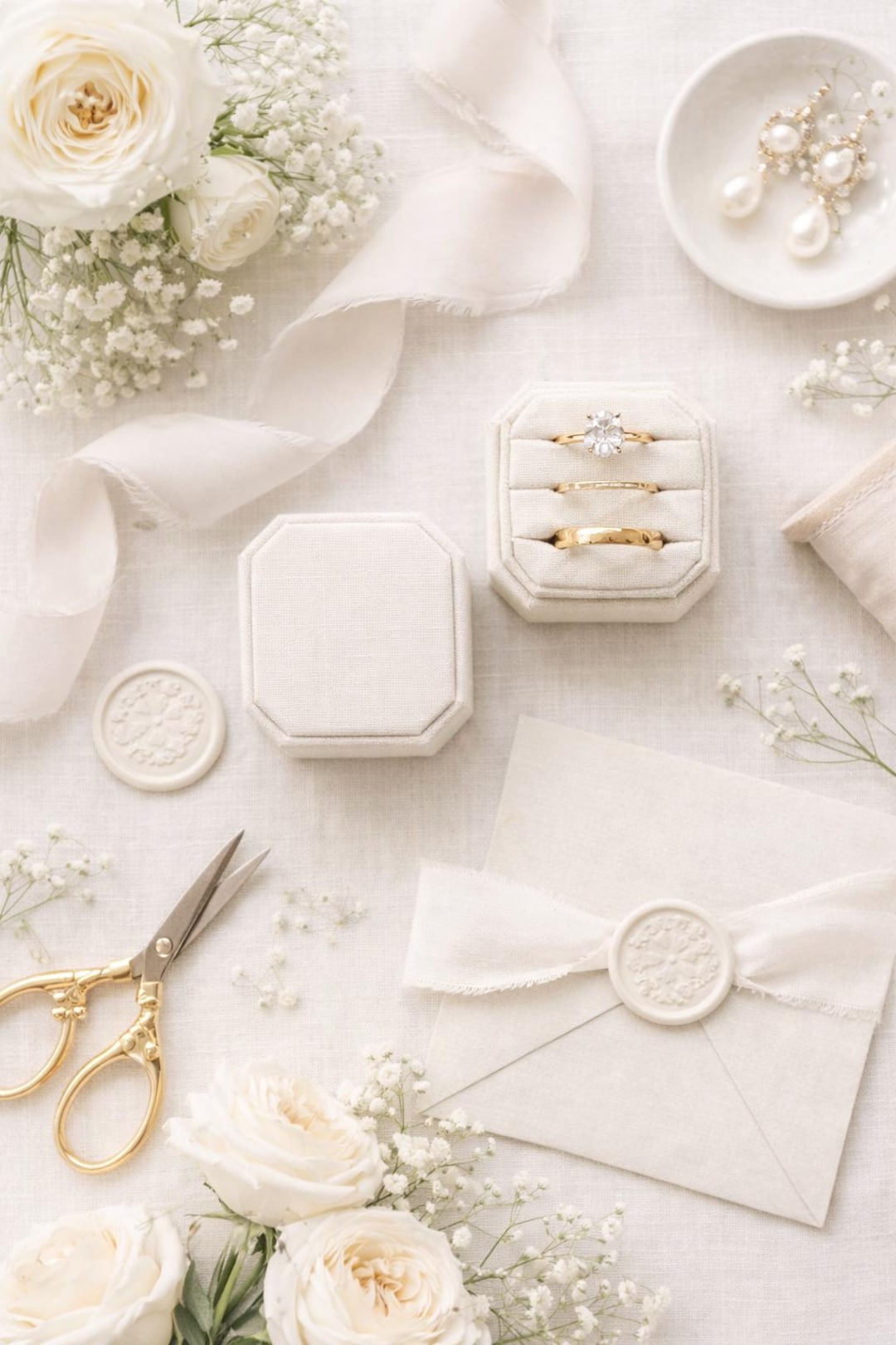 Triple Slot Linen Ring Box | Wedding Ring Box | Engagement Ring Box ...