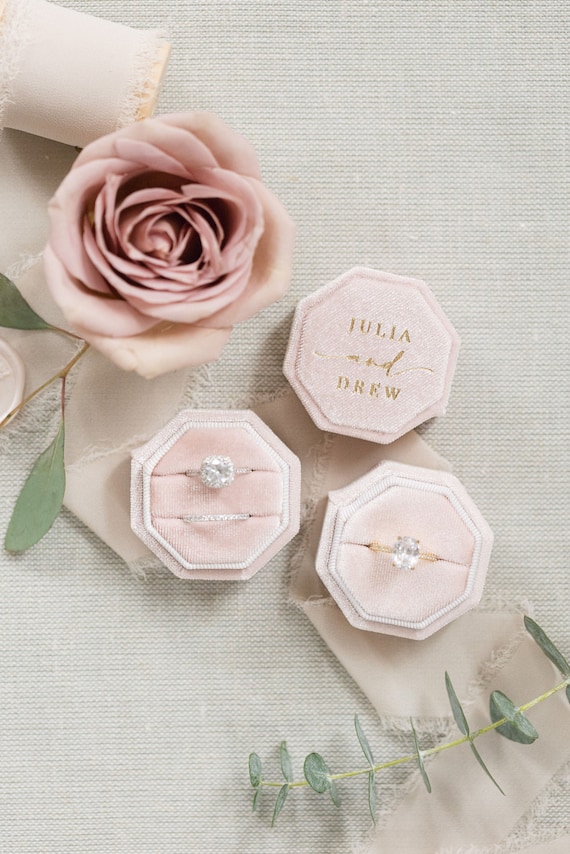 Octagon Velvet Ring Box Custom Wedding Ring Box Engagement