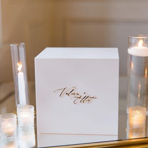 Acryl Card Box Mit Schloss + Schlüssel | Personalisierte Rahmer Text Kartenbox | 3D Pop-Out-Text | Flacher Vinyl-Aufkleber | Benutzerdefinierte Hochzeitsdekor