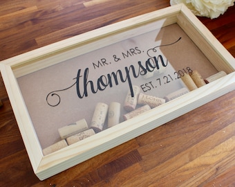 Personalized Wine Cork Keeper | Cork Holder | Custom Wedding Gift | Housewarming Gift | Rustic Wedding | Wood Wine Cork Shadow Box