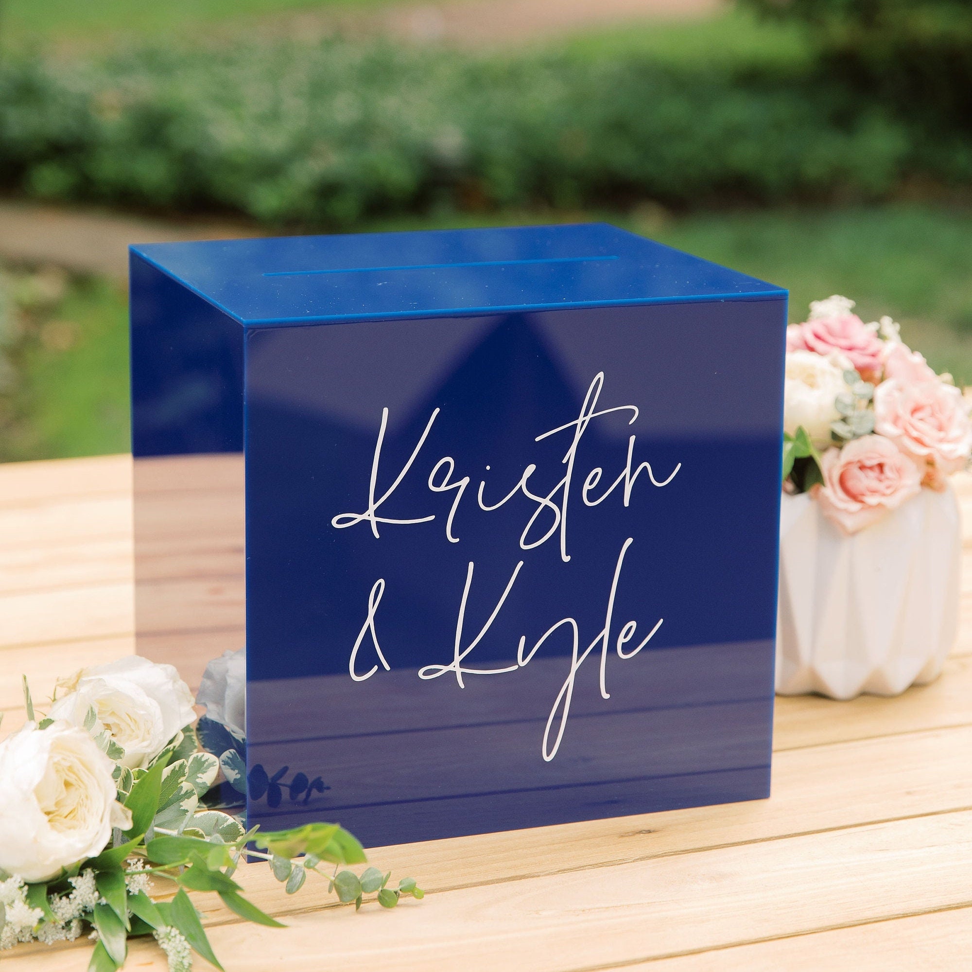 10 Acrylic Wedding Gift Card Box with Lock Key Thank You Sign - Clear