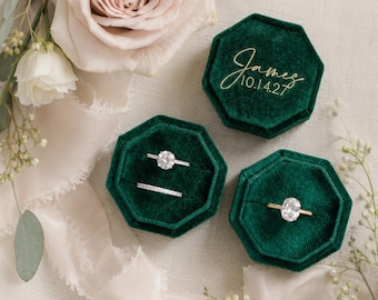 Octagon Velvet Ring Box | Custom Wedding Engagement Ring Holder (Single/Double Slot)