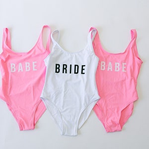 Bridal One piece Swimsuit | Bachelorette Swimsuits | Bridesmaid Swimsuits | Bride To Be + Babe Swimsuit | Custom One piece Swimsuits