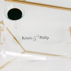 Clear Acrylic Decorative Tray With Gold Handles | Personalized Acrylic Tray with Handles | Custom Tray | Housewarming Gift | Wedding Gift