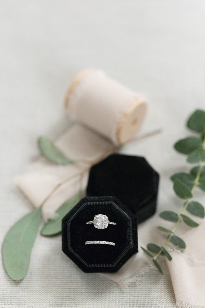 Igual Caja De Terciopelo Hexagonal Para Anillos, 3 Ranuras Para Ceremonia De Boda, Propuesta De Compromiso, Cumpleaños (azul Océano Claro