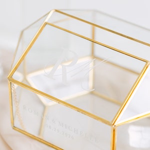 Geometric Glass Wedding Card Box with Slot Glass Card Box Gold Framed Glass Holder Wedding Card Box with Hinged Lid Modern Card Box image 3