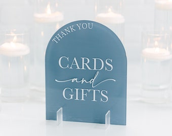 Cards and Gifts Sign With Raised Text | Small Arched Acrylic Sign | Personalized Cards + Gifts Sign | 3D Pop Out Text Painted Wedding Decor