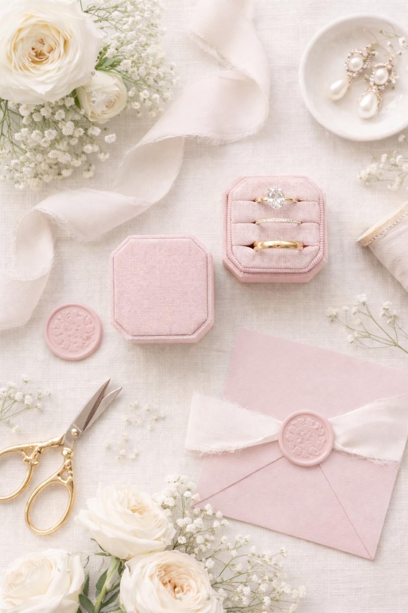 Triple Slot Linen Ring Box | Wedding Ring Box | Engagement Ring Box ...