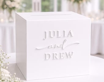 Acrylic Card Box With Lock + Key | Personalized Raised Text Card Box | 3D Pop Out Text | Flat Vinyl Decal | Custom Wedding Decor