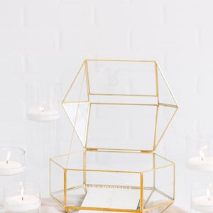 Geometric Glass Wedding Card Box with Slot Glass Card Box Gold Framed Glass Holder Wedding Card Box with Hinged Lid Modern Card Box image 9