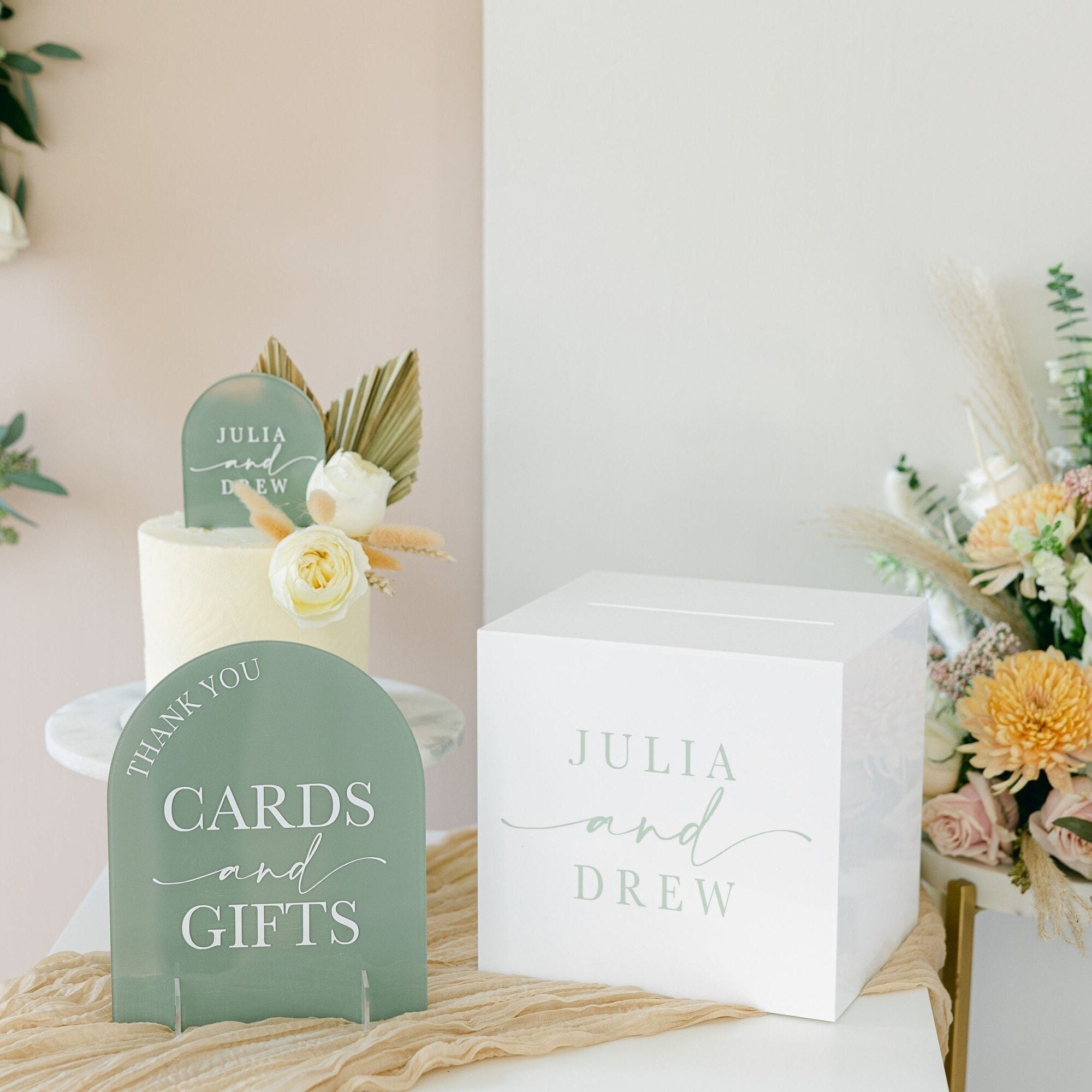 Acrylic Card Box With Lock and Key | Personalized Raised Text Card Box | 3D Pop Out Text | Flat Vinyl Decal | Custom Wedding Decor