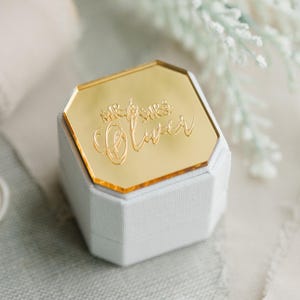 Engraved Gold Mirror Triple Slot Linen Ring Box | Wedding Ring Box | Engagement Ring Box | Triple Slot | Modern Ring Box | Square Ring Box
