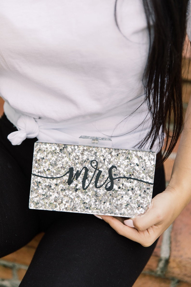 Custom Glitter Acrylic Clutch Personalized Clutch Bride Etsy