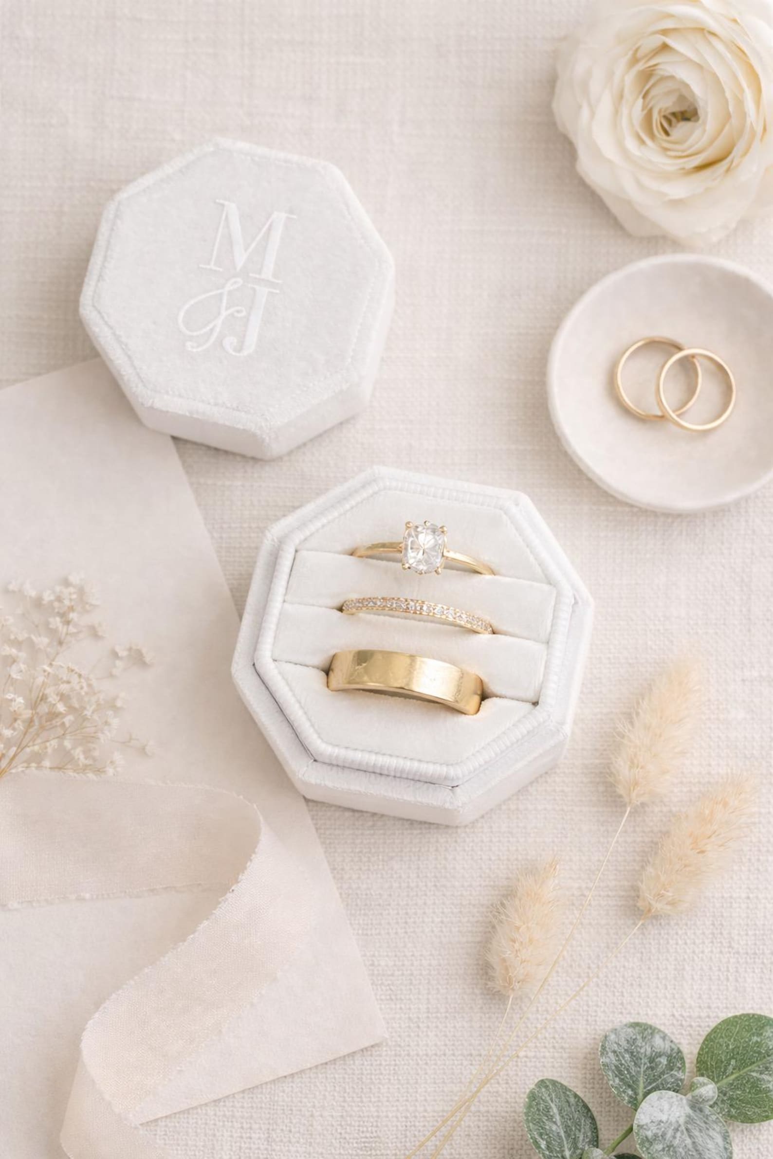 Triple Slot Octagon Velvet Ring Box | Custom Wedding Ring Box | Engagement Ring Box | Triple Slot | Modern Ring Box | Custom Ring Box