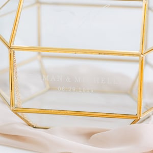 Geometric Glass Wedding Card Box with Slot Glass Card Box Gold Framed Glass Holder Wedding Card Box with Hinged Lid Modern Card Box image 6